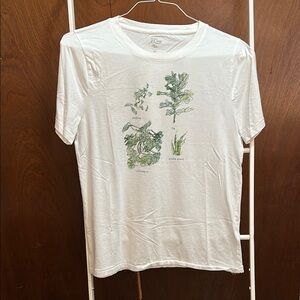 NWOT J. Crew White and Green Short Sleeve Tee with Botanical Design